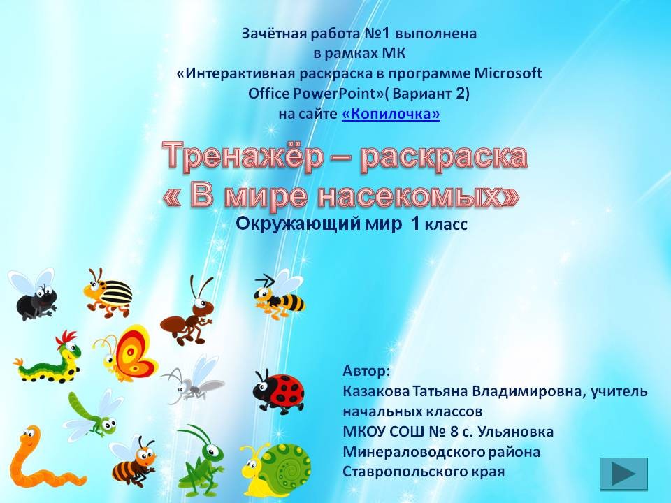 Казакова Т.В. Тренажёр - раскраска " В мире насекомых"
