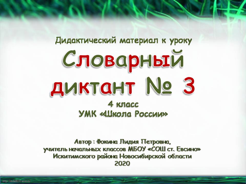 Дидактический материал к уроку. Словарный диктант № 3